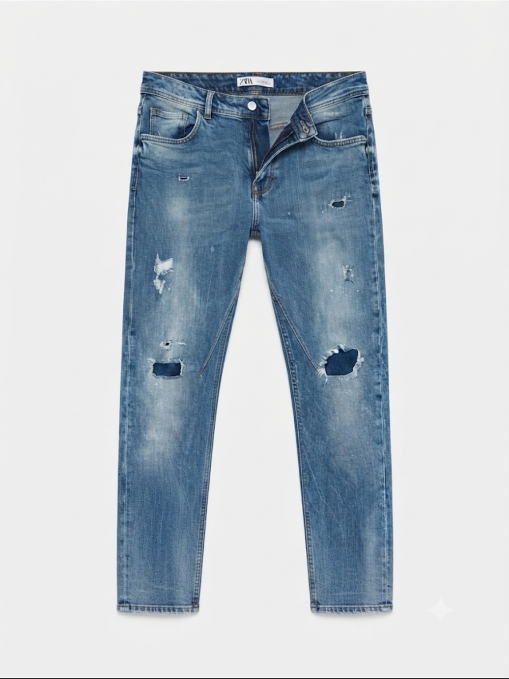 Zara Men's Light Blue Slim Straight Ripped Jeans